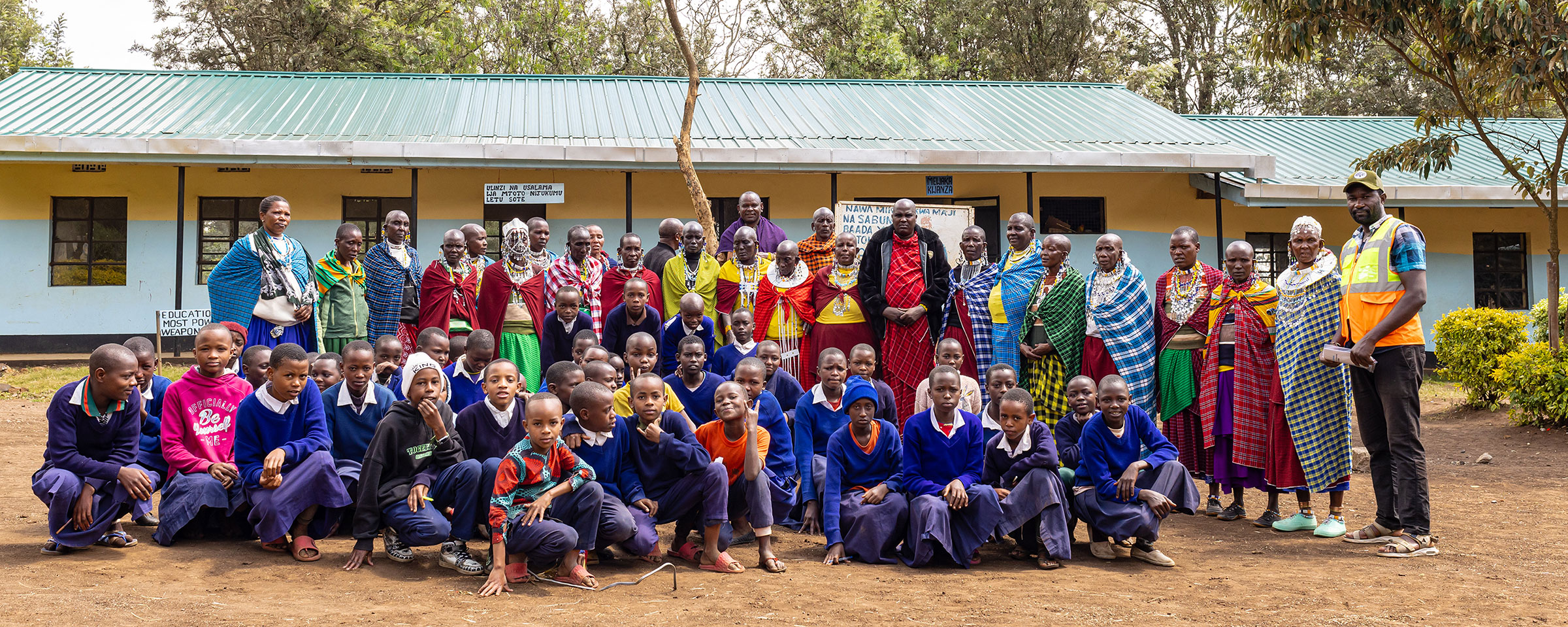 Elders and students at Emariete School, located in the Maasai village of Monduli Juu, Tanzania